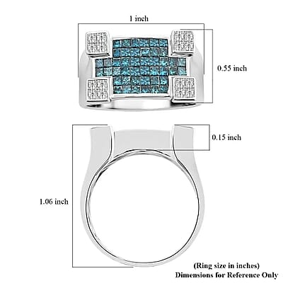 Modani SI Blue and White Diamond Ring,  14K White Gold Ring, Diamond Deco Cluster Ring, Diamond Ring For Men, Wedding Ring For Him 9.40 Grams 1.90 ctw (Size 10)