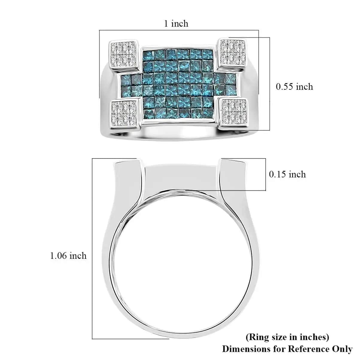 Modani SI Blue and White Diamond Ring,  14K White Gold Ring, Diamond Deco Cluster Ring, Diamond Ring For Men, Wedding Ring For Him 9.40 Grams (Del. in 10-12 Days) 1.90 ctw image number 6