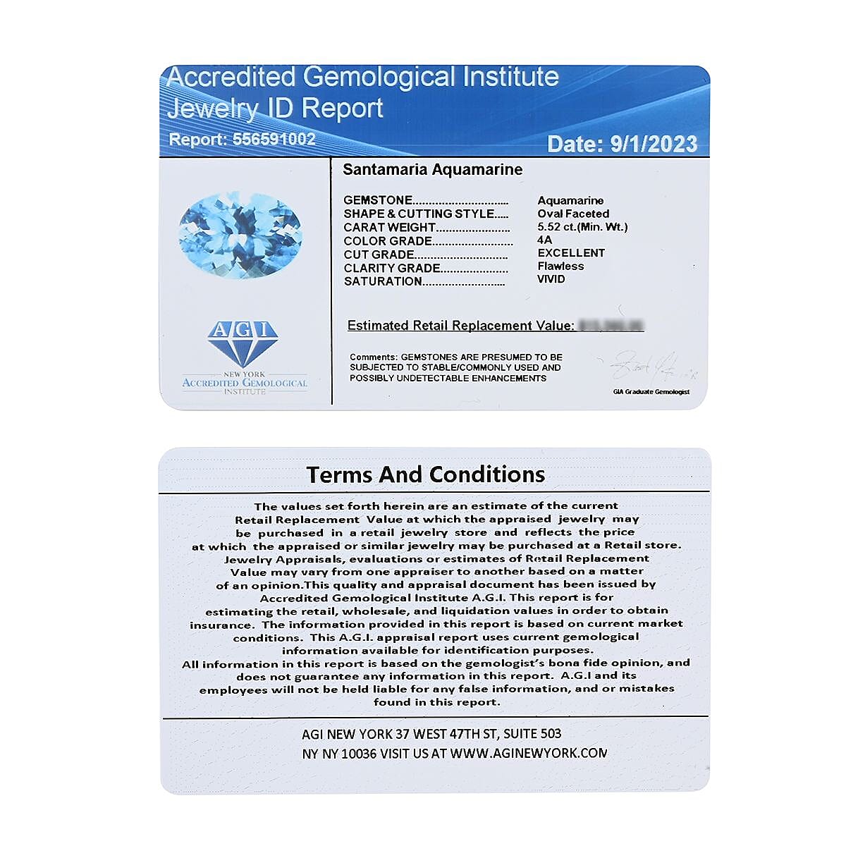 Certified and Appraised AAAA Santa Maria Aquamarine (Ovl Free Size) 5.50 ctw image number 4