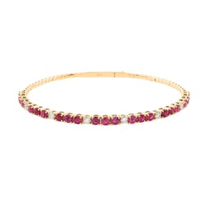 NY Closeout 14K Yellow Gold Montepuez Ruby and Natural Diamond SI2-SI3 Bracelet (7.25 In) 8.80 Grams Including Titanium Spring Weight 0.55 g 3.92 ctw