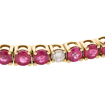 NY Closeout 14K Yellow Gold Montepuez Ruby and Natural Diamond SI2-SI3 Bracelet (7.25 In) 8.80 Grams Including Titanium Spring Weight 0.55 g 3.92 ctw