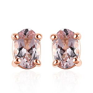 Premium Pink Morganite Solitaire Stud Earrings in Vermeil Rose Gold Over Sterling Silver 0.90 ctw