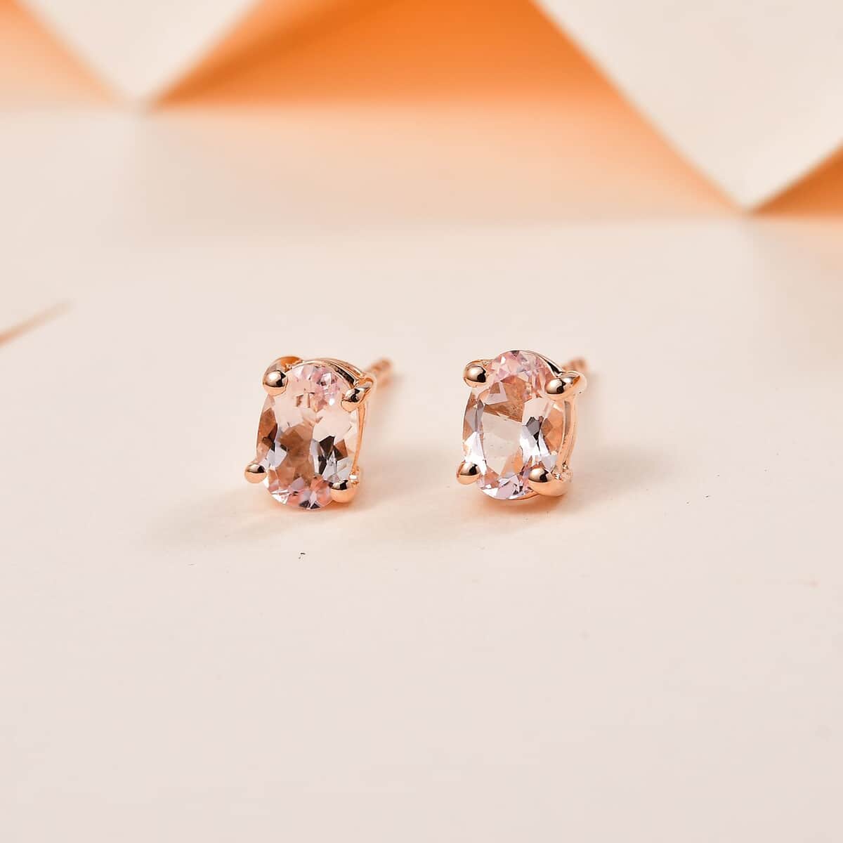 Premium Pink Morganite Solitaire Stud Earrings in Vermeil Rose Gold Over Sterling Silver 0.90 ctw image number 1