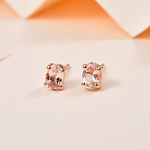 Premium Pink Morganite Solitaire Stud Earrings in Vermeil Rose Gold Over Sterling Silver 0.90 ctw