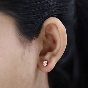 Premium Pink Morganite Solitaire Stud Earrings in Vermeil Rose Gold Over Sterling Silver 0.90 ctw
