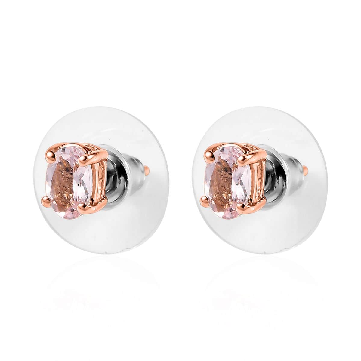 Premium Pink Morganite Solitaire Stud Earrings in Vermeil Rose Gold Over Sterling Silver 0.90 ctw image number 3