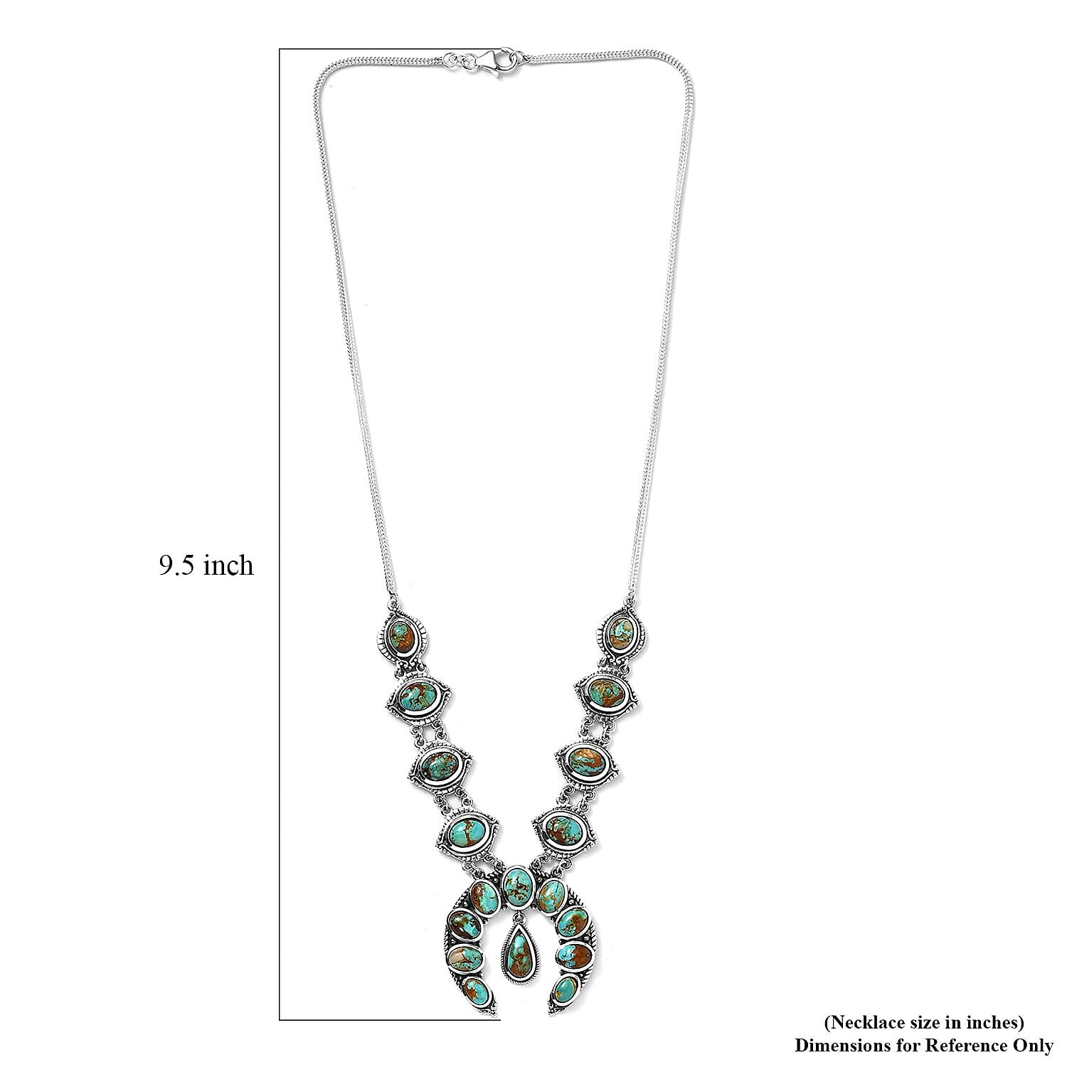 Artisan Crafted Royston Turquoise Squash Blossom Necklace, 18 Inch Necklace in Black Oxidized Sterling Silver, Turquoise Jewelry, Gifts For Her 18.85 ctw