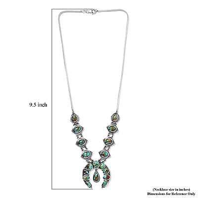 Artisan Crafted Royston Turquoise Squash Blossom Necklace, 18 Inch Necklace in Black Oxidized Sterling Silver, Turquoise Jewelry, Gifts For Her 18.85 ctw