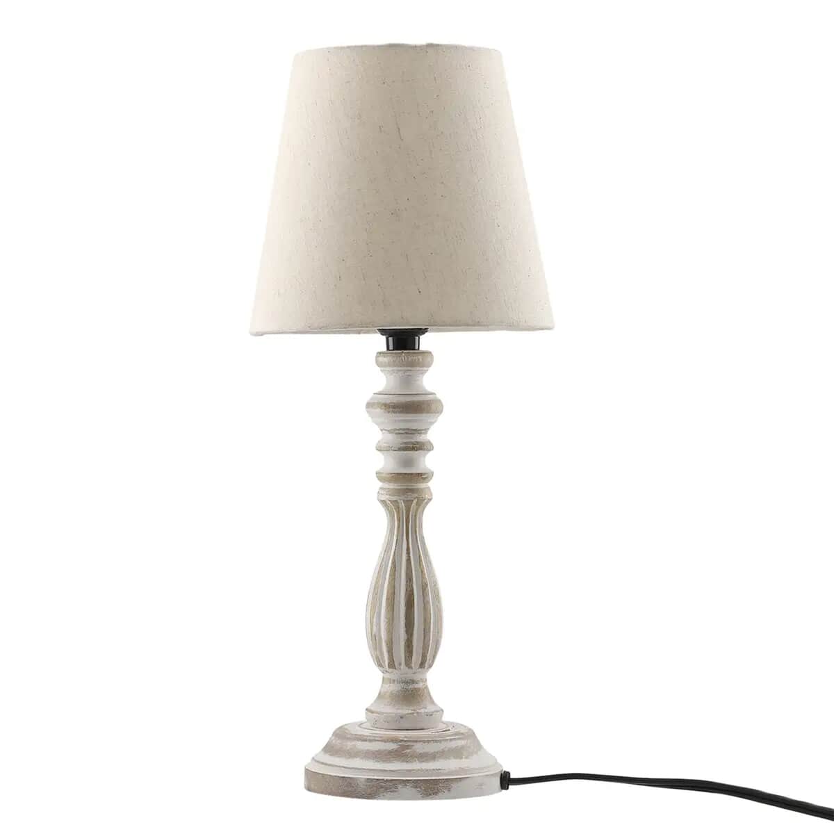 Nakkashi Handcarved Mango Wood Table Lamp with UL Certified - Ivory (5x5x17) image number 0