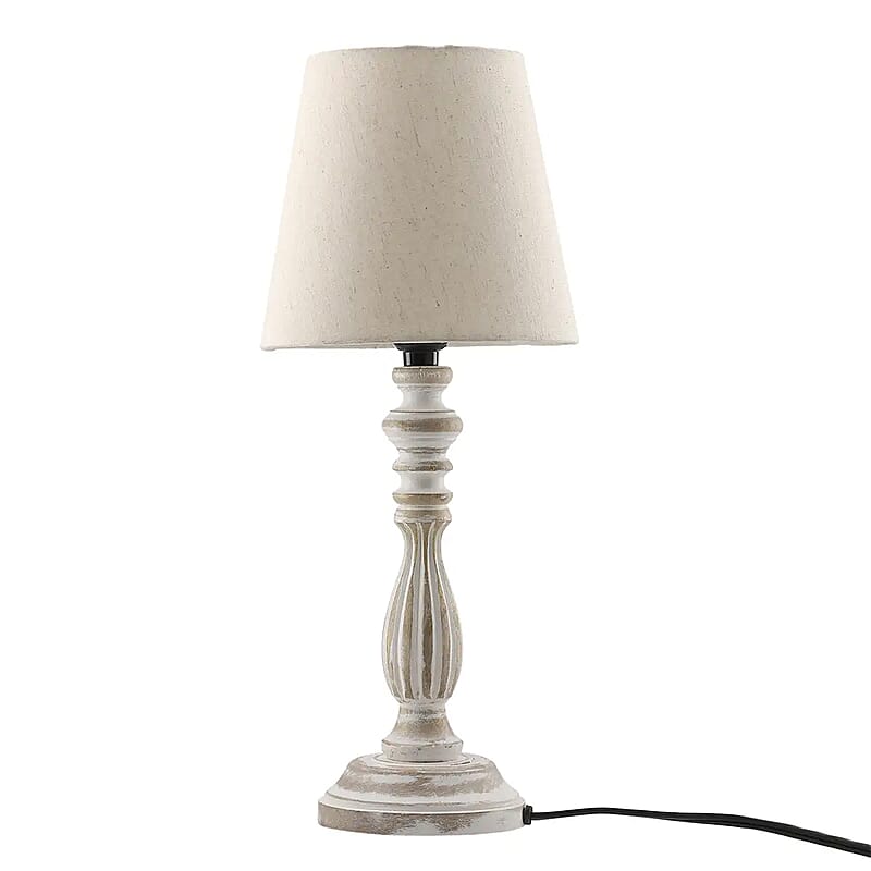 Nakkashi Handcarved Mango Wood Table Lamp with UL Certified - Ivory (5x5x17)