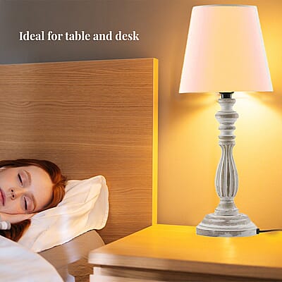 Nakkashi Handcarved Mango Wood Table Lamp with UL Certified - Ivory (5x5x17)