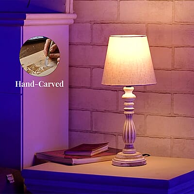 Nakkashi Handcarved Mango Wood Table Lamp with UL Certified - Ivory (5x5x17)