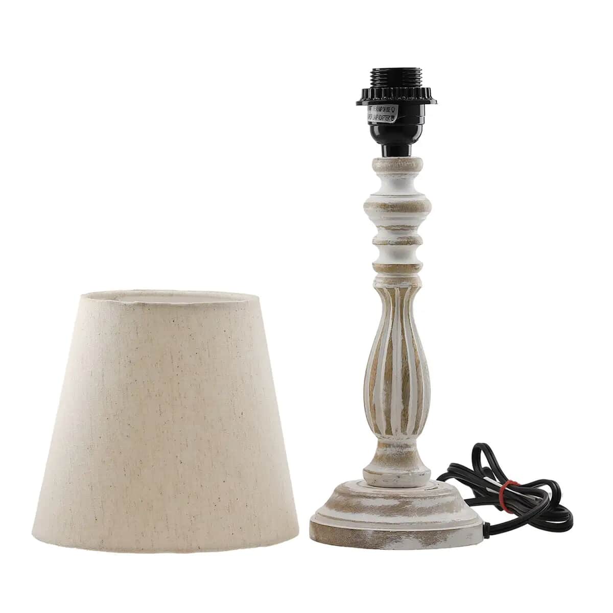 Nakkashi Handcarved Mango wood Table lamp with shade UL Color: Ivory Size: 5x5x17 image number 7