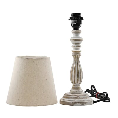 Nakkashi Handcarved Mango Wood Table Lamp with UL Certified - Ivory (5x5x17)