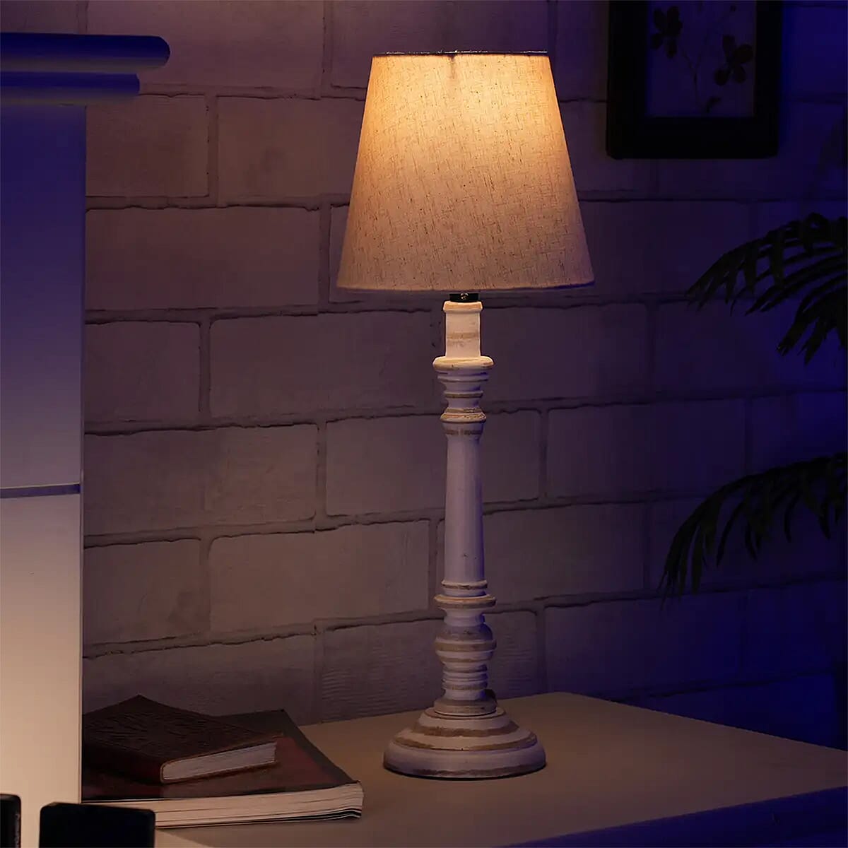 Nakkashi Handcarved Mango Wood Table Lamp with UL Certified - Ivory image number 1