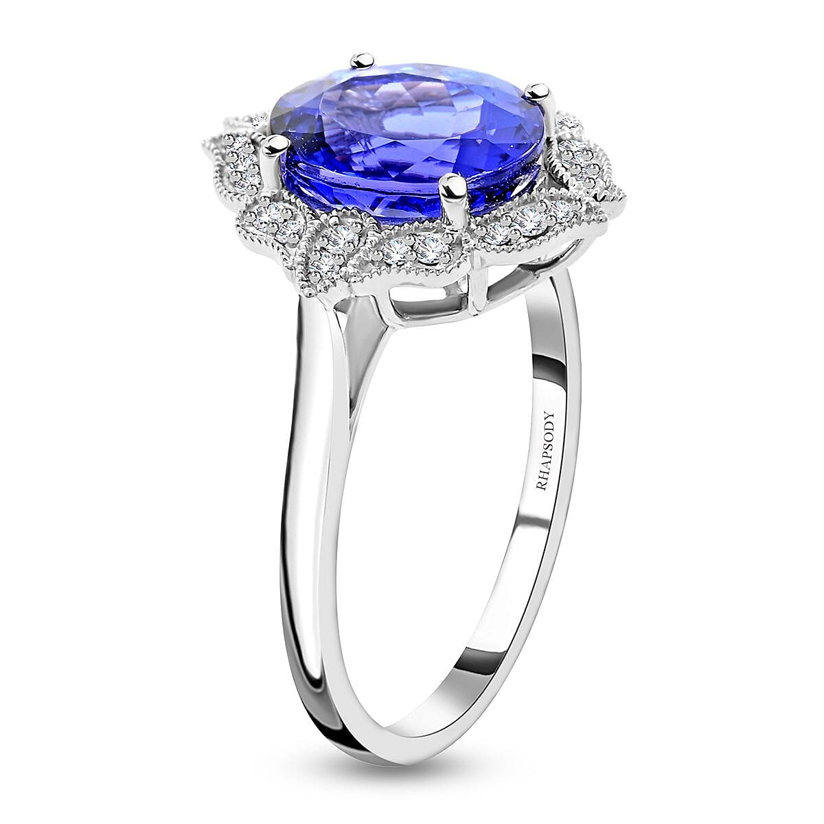 Certified and Appraised Rhapsody 950 Platinum AAAA Tanzanite and E-F VS Diamond Ring (Size 7.0) 6.75 Grams 4.05 ctw image number 3