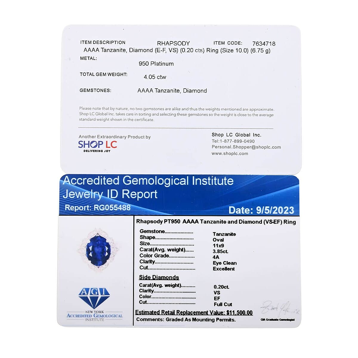 950 Platinum AAAA Tanzanite, Diamond (E-F, VS) (0.20 cts) Ring (Size 7.5) (6.75 g) 4.00 ctw image number 6