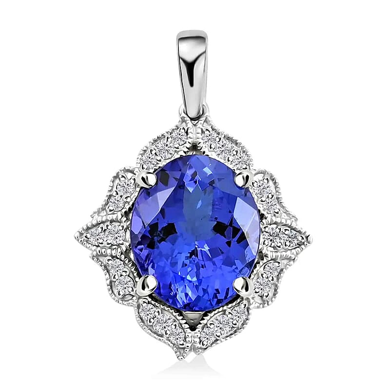 Rhapsody Certified and Appraised  AAAA Tanzanite and E-F VS Diamond  4.50 ctw Accent Pendant in 950 Platinum, Best Wedding Gift