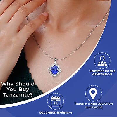 Rhapsody Certified and Appraised  AAAA Tanzanite and E-F VS Diamond  4.50 ctw Accent Pendant in 950 Platinum, Best Wedding Gift