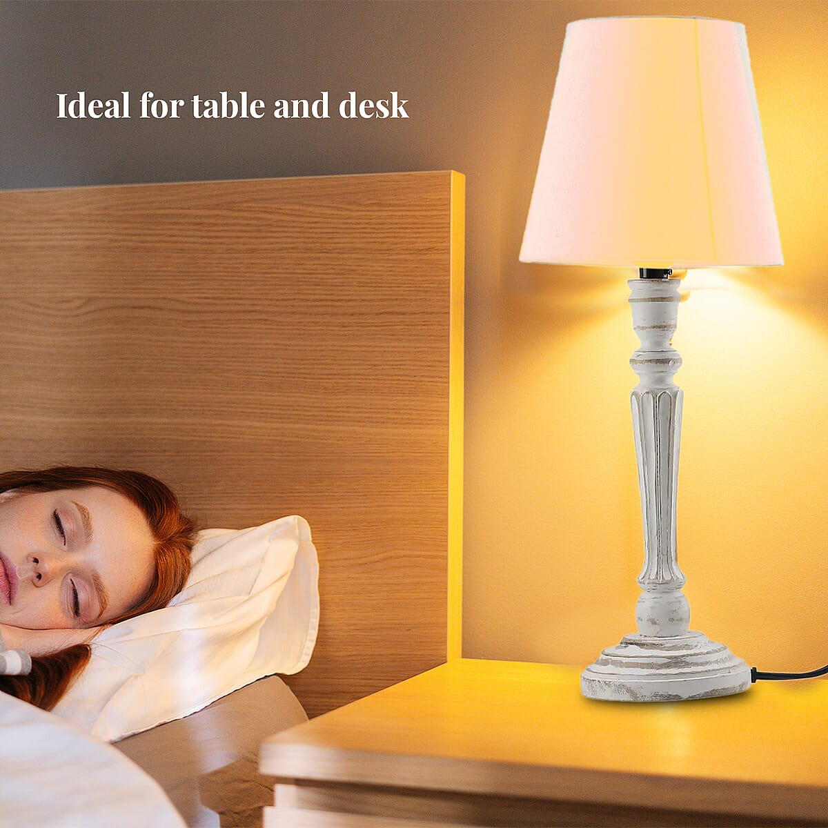 Nakkashi Handcarved Mango Wood Table Lamp with UL Certified - Ivory (5x5x17) image number 4