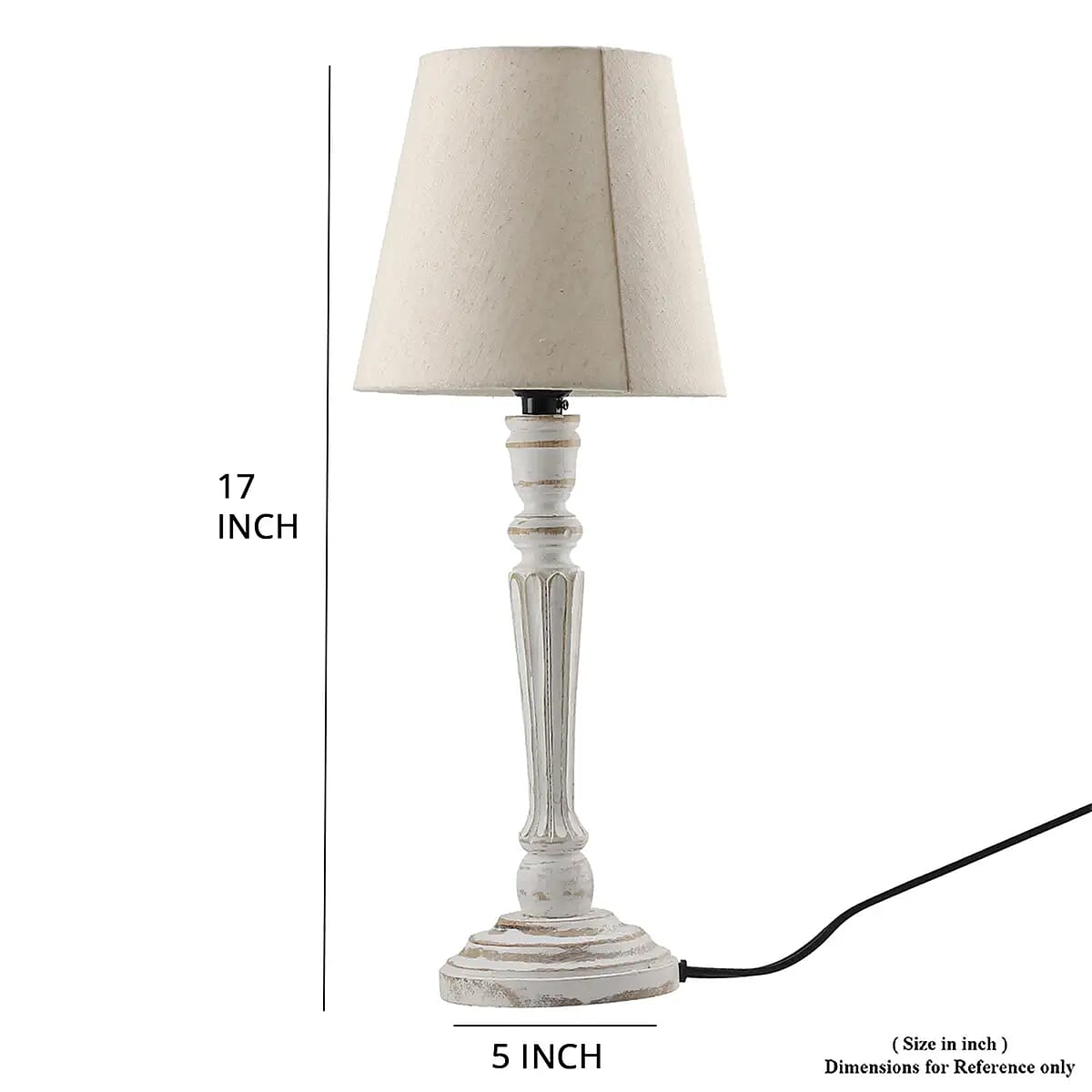 Nakkashi Handcarved Mango Wood Table Lamp with UL Certified - Ivory (5x5x17) image number 6