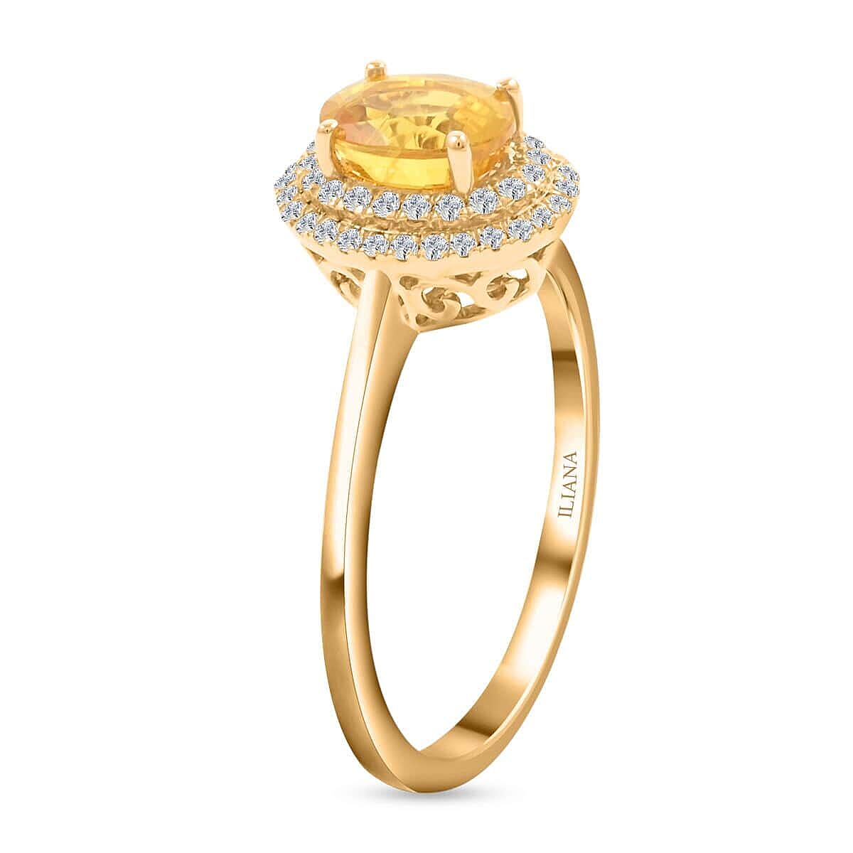 Certified & Appraised Iliana 18K Yellow Gold AAA Yellow Sapphire and G-H SI Diamond Double Halo Ring Size 9.0) 1.25 ctw (Size 9.0) 1.25 ctw