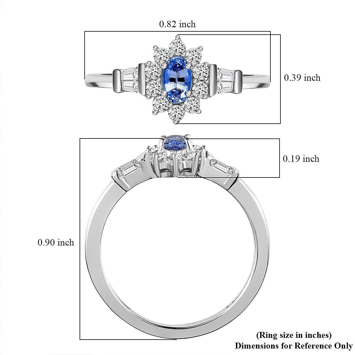Ceylon Blue Sapphire and White Zircon Sunburst Ring in Platinum Over Sterling Silver (Size 5.0) 1.00 ctw