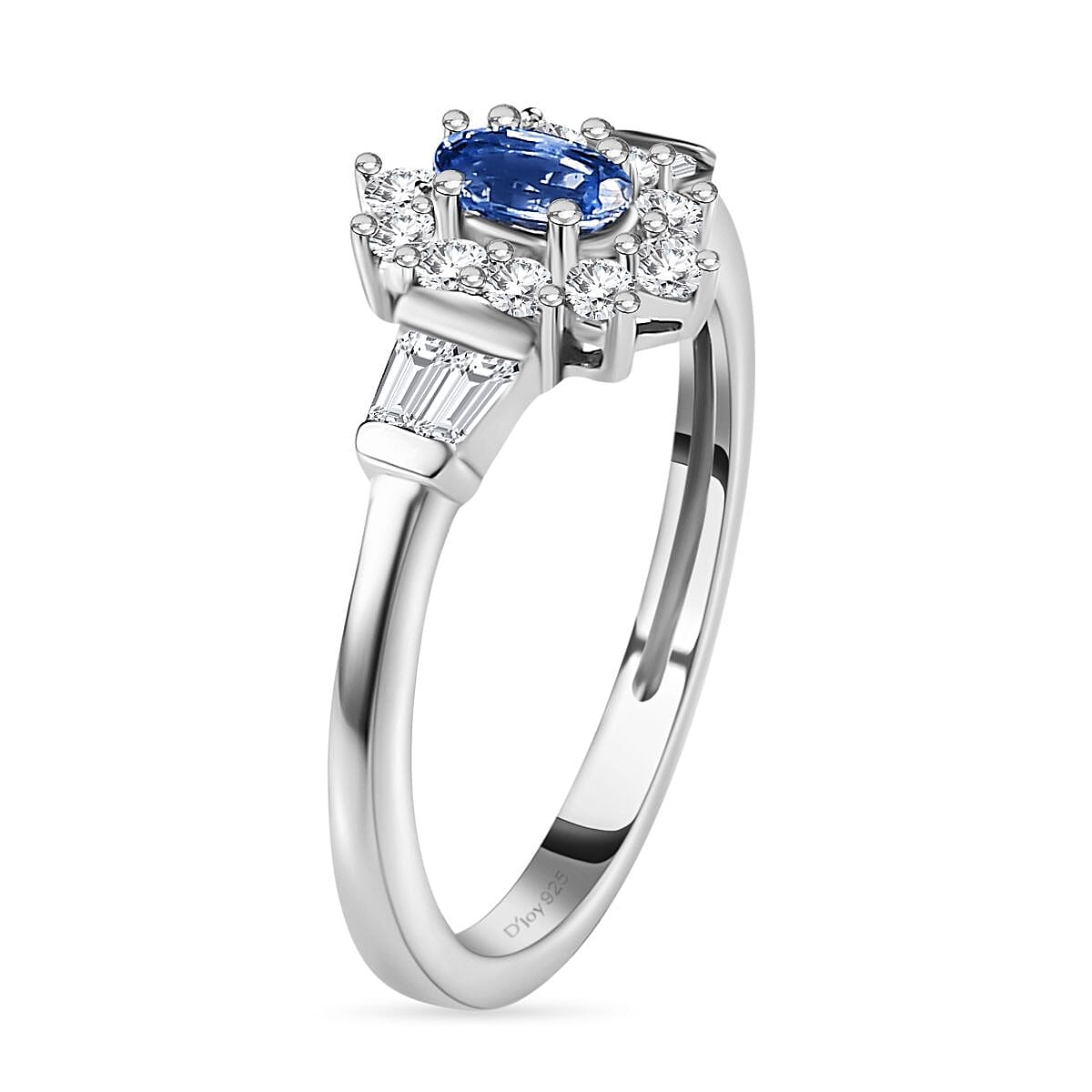 Ceylon Blue Sapphire and White Zircon Sunburst Ring in Platinum Over Sterling Silver (Size 7.0) 1.00 ctw image number 3