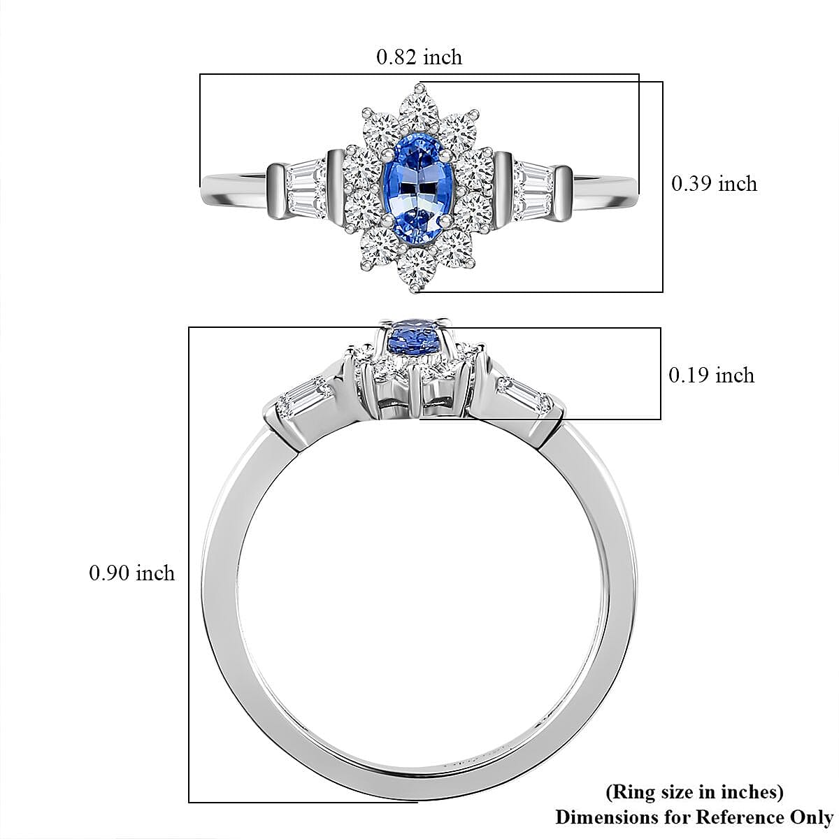 Ceylon Blue Sapphire and White Zircon Sunburst Ring in Platinum Over Sterling Silver (Size 7.0) 1.00 ctw image number 5