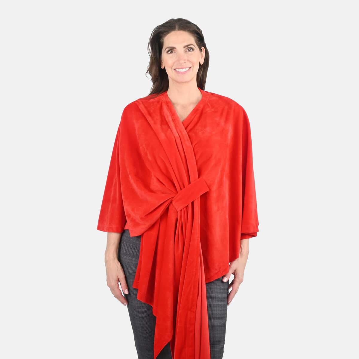 Tamsy Red Ruby Solid Wrapped Scarf - One Size Fits Most image number 3