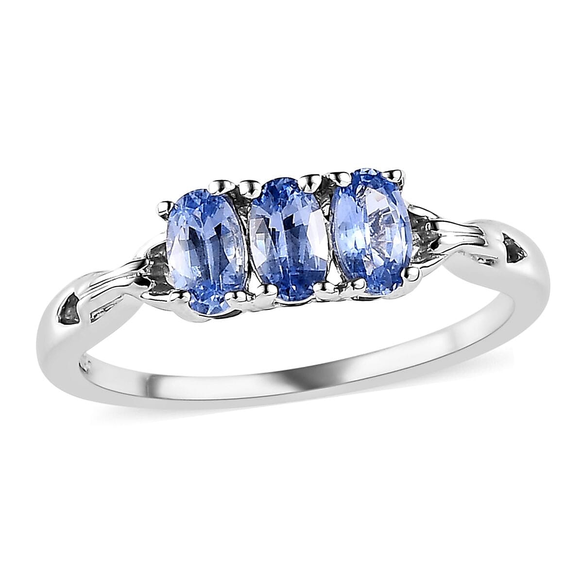 Ceylon Blue Sapphire 3 Stone Ring in Platinum Over Sterling Silver (Del. in 7-10 Days) 0.90 ctw image number 0