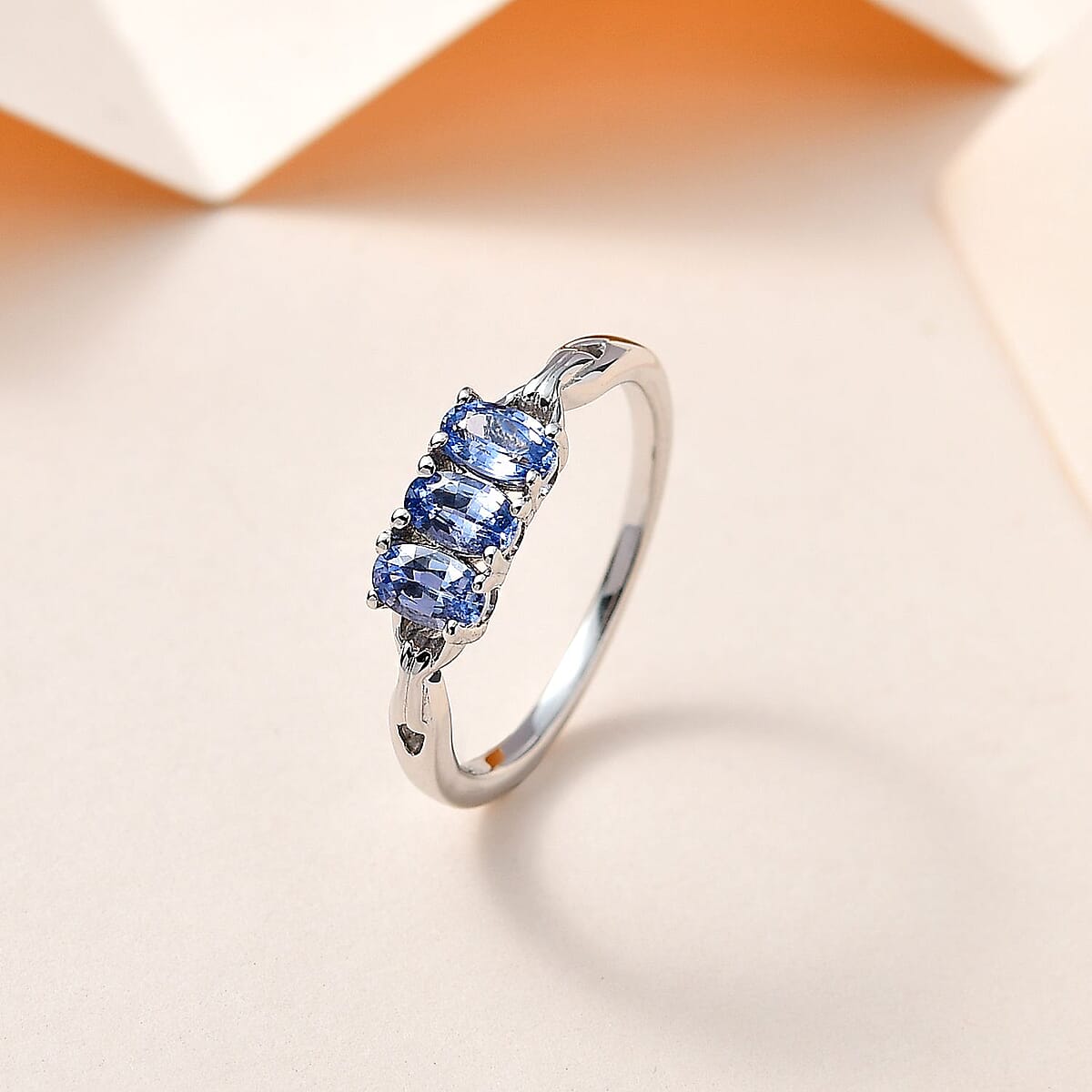Ceylon Blue Sapphire 3 Stone Ring in Platinum Over Sterling Silver (Del. in 7-10 Days) 0.90 ctw image number 1