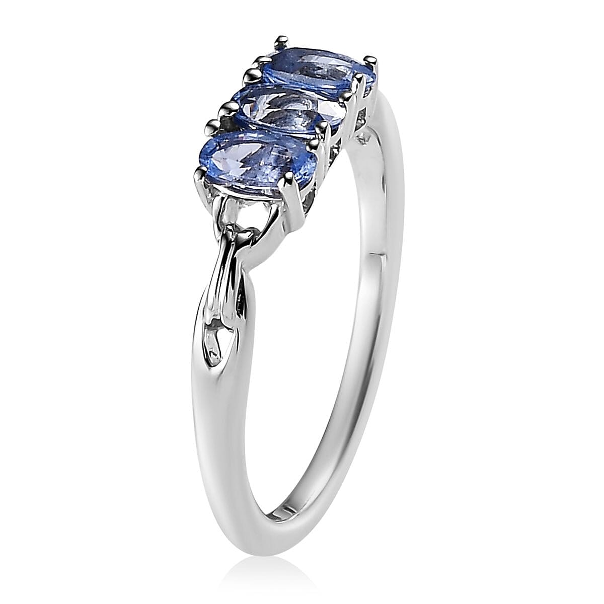 Ceylon Blue Sapphire 3 Stone Ring in Platinum Over Sterling Silver (Del. in 7-10 Days) 0.90 ctw image number 3