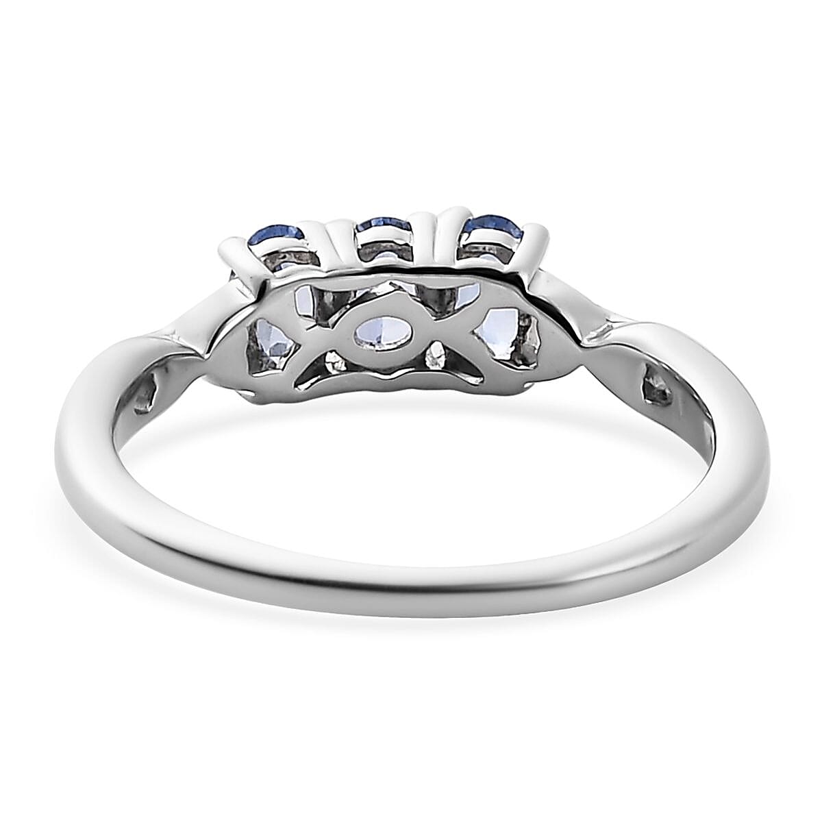 Ceylon Blue Sapphire 3 Stone Ring in Platinum Over Sterling Silver (Del. in 7-10 Days) 0.90 ctw image number 4