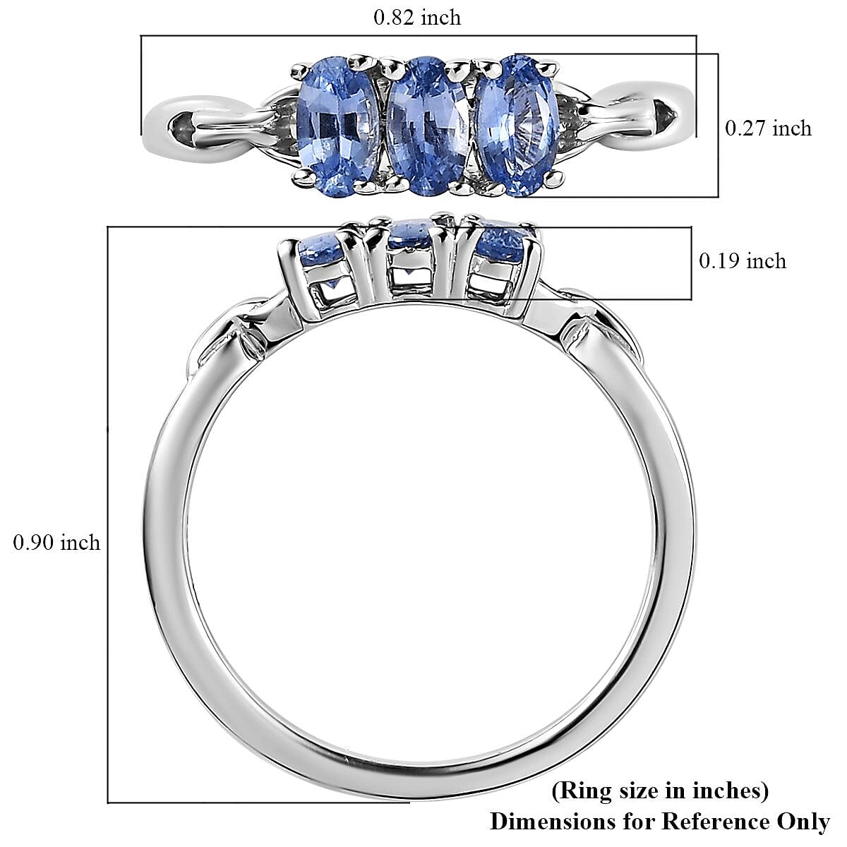 Ceylon Blue Sapphire 3 Stone Ring in Platinum Over Sterling Silver (Del. in 7-10 Days) 0.90 ctw image number 5