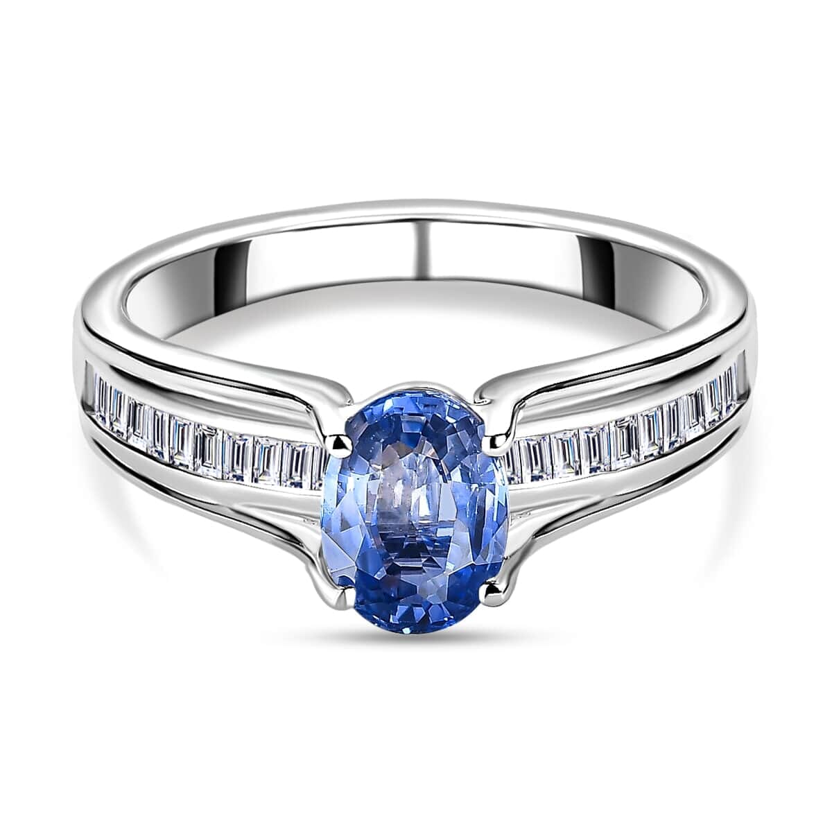 Luxoro 10K White Gold Premium Ceylon Blue Sapphire and G-H I3 Diamond Ring 1.20 ctw image number 0