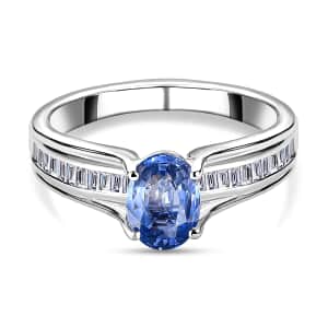 Luxoro 10K White Gold Premium Ceylon Blue Sapphire and G-H I3 Diamond Bridge Ring (Size 6.0) 1.15 ctw