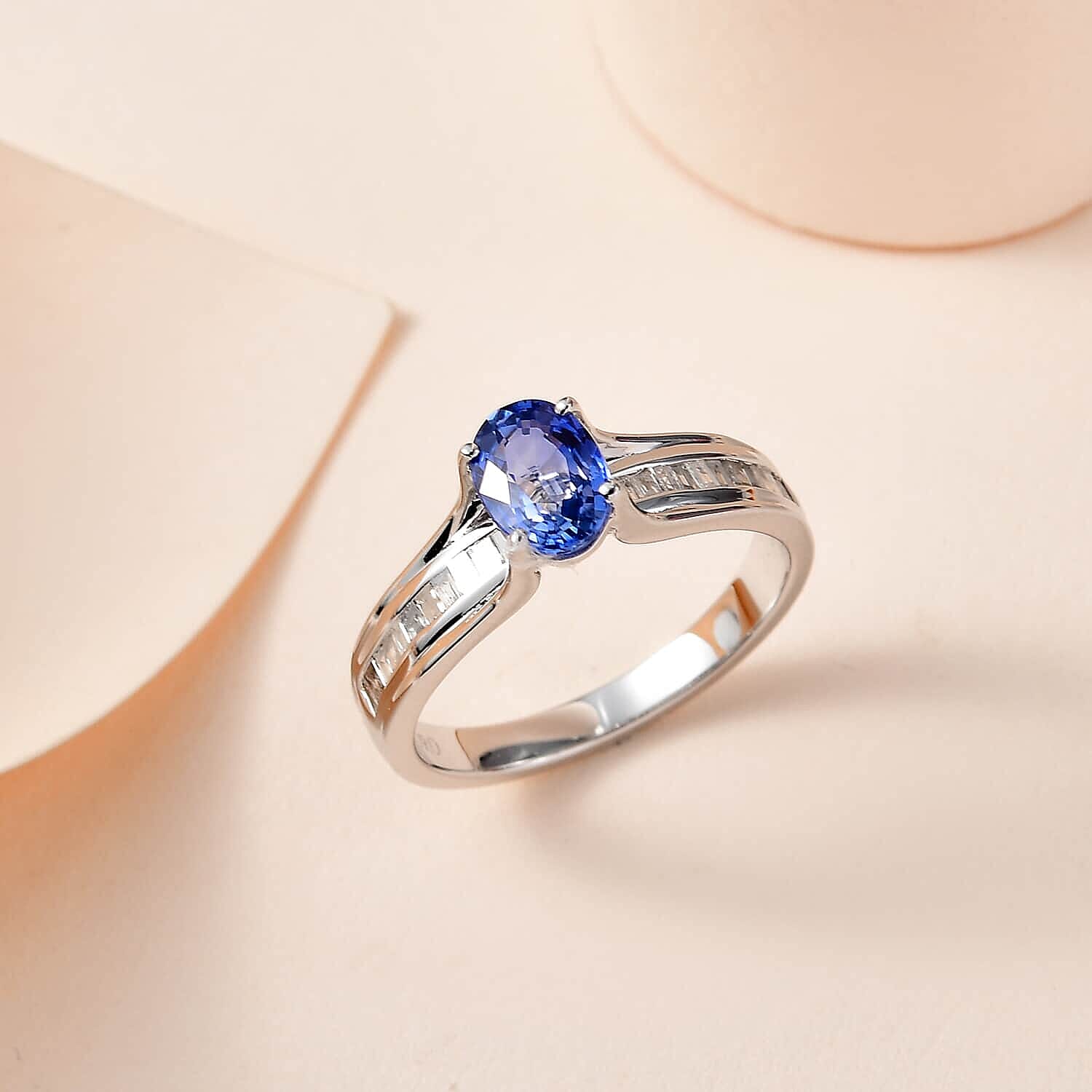 Luxoro 10K White Gold Premium Ceylon Blue Sapphire and G-H I3 Diamond Bridge Ring (Size 6.0) 1.15 ctw