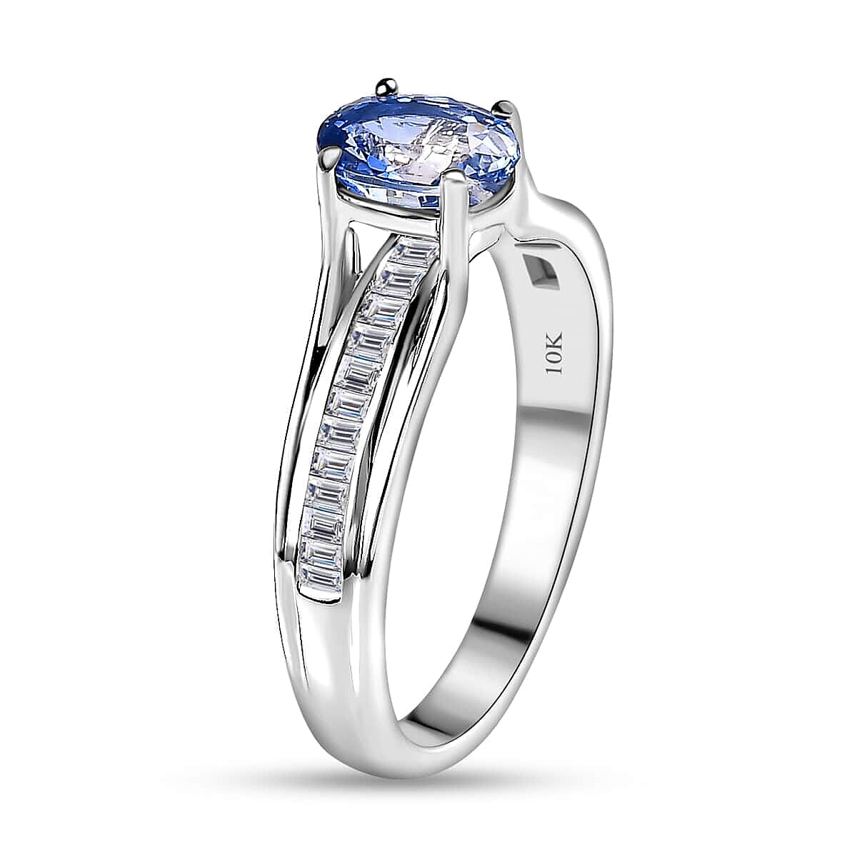 Luxoro 10K White Gold Premium Ceylon Blue Sapphire and G-H I3 Diamond Bridge Ring (Size 6.0) 1.15 ctw