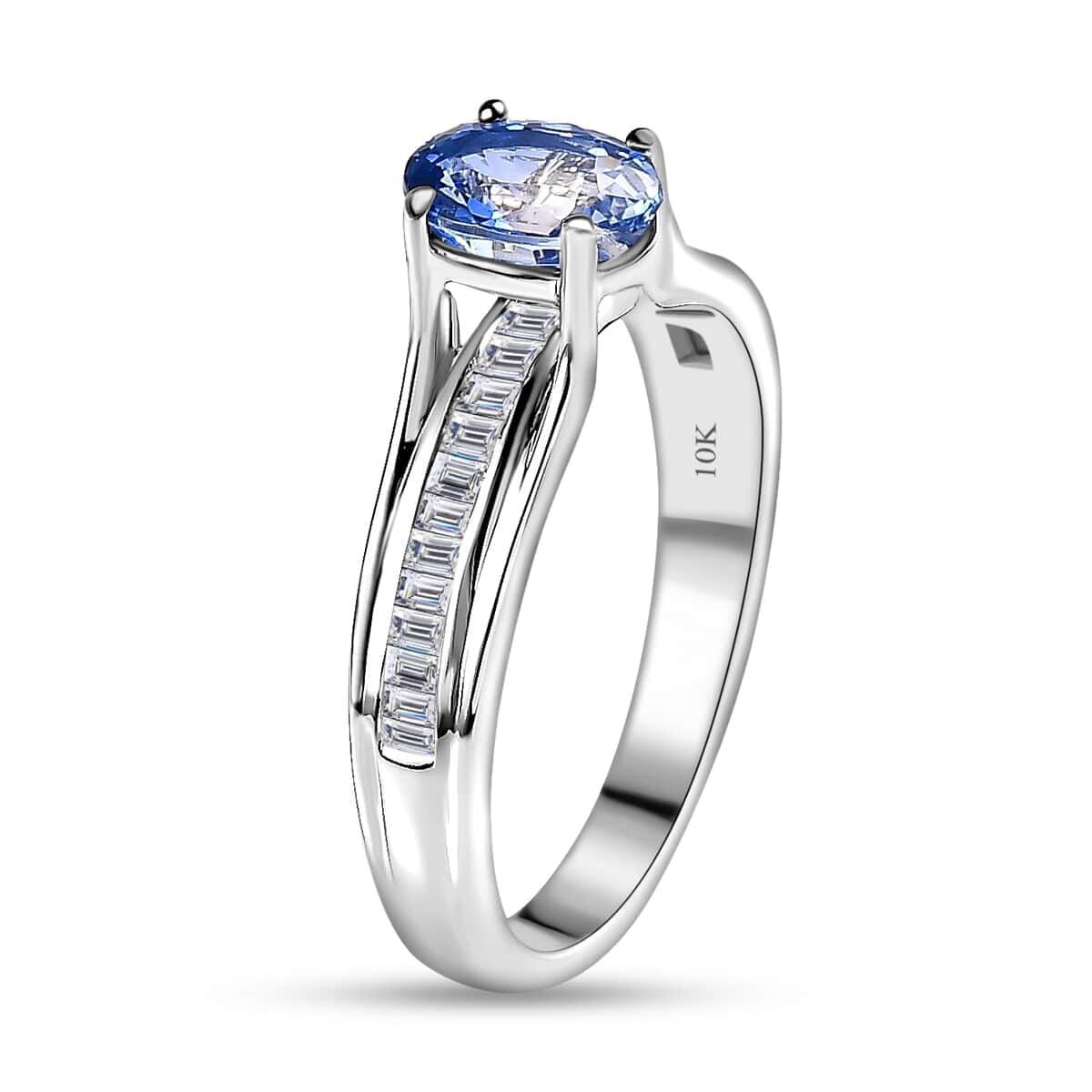Luxoro 10K White Gold Premium Ceylon Blue Sapphire and G-H I3 Diamond Ring 1.20 ctw image number 3