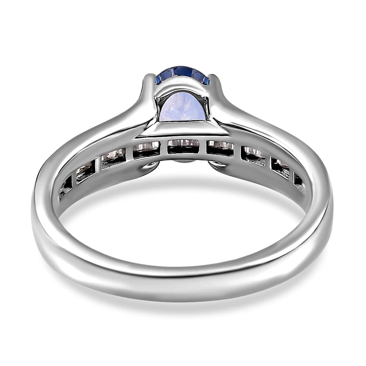 Luxoro 10K White Gold Premium Ceylon Blue Sapphire and G-H I3 Diamond Ring 1.20 ctw image number 4