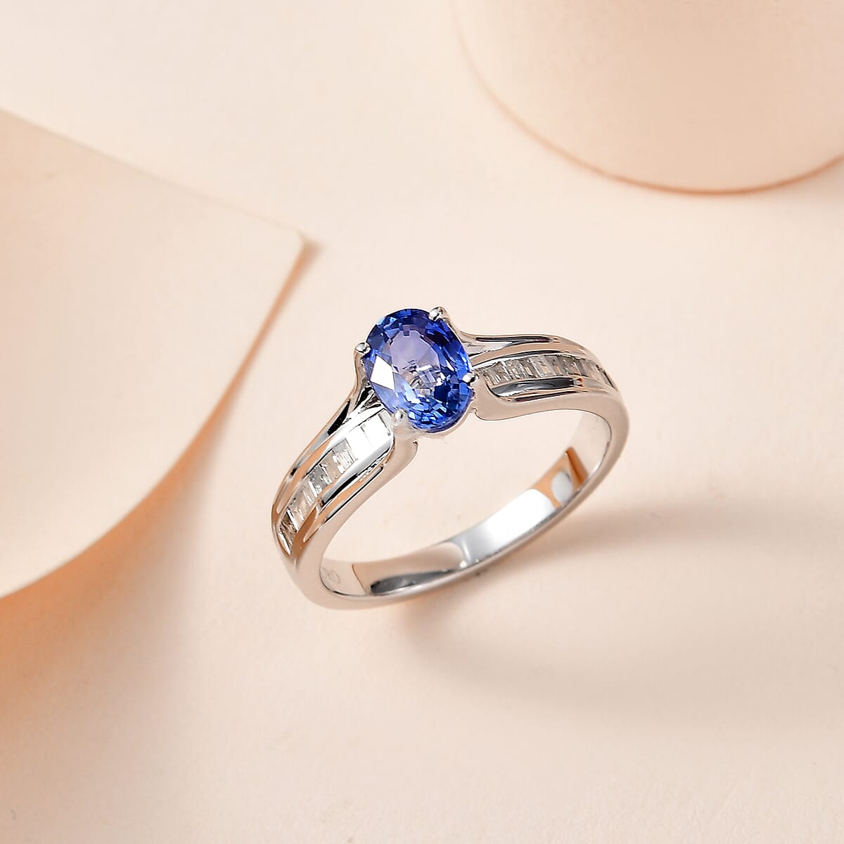 Luxoro 10K White Gold Premium Ceylon Blue Sapphire and G-H I3 Diamond Bridge Ring (Size 8.0) 1.15 ctw image number 1