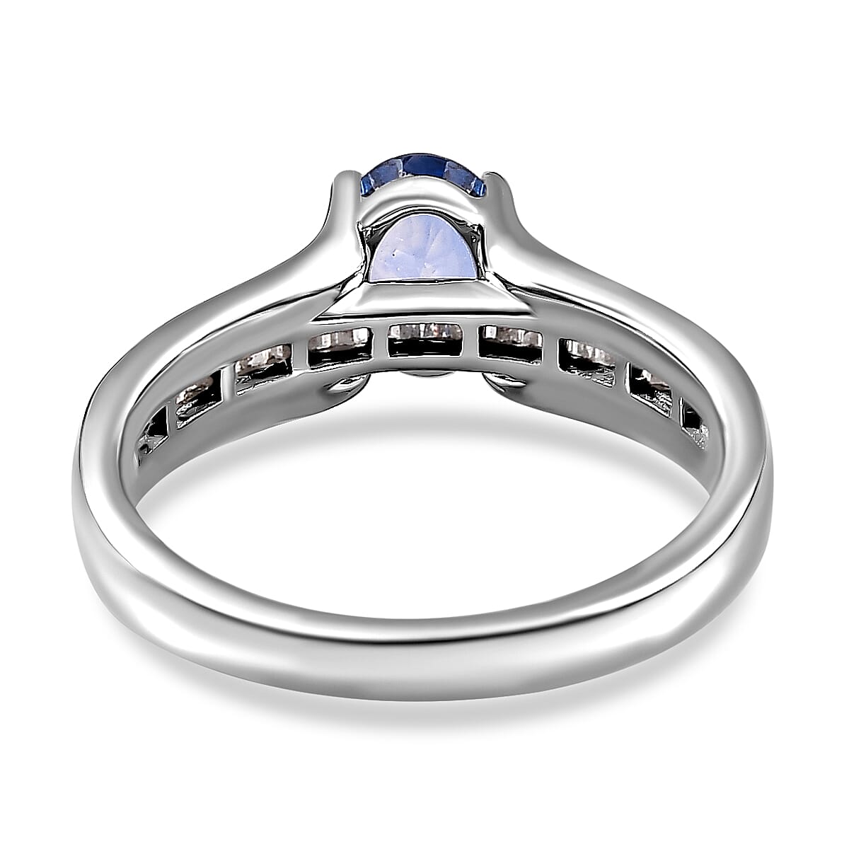 Luxoro 10K White Gold Premium Ceylon Blue Sapphire and G-H I3 Diamond Bridge Ring (Size 8.0) 1.15 ctw image number 4