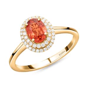Certified & Appraised Iliana 18K Yellow Gold AAA Red Sapphire and G-H SI Diamond Double Halo Ring (Size 10.0) 1.25 ctw