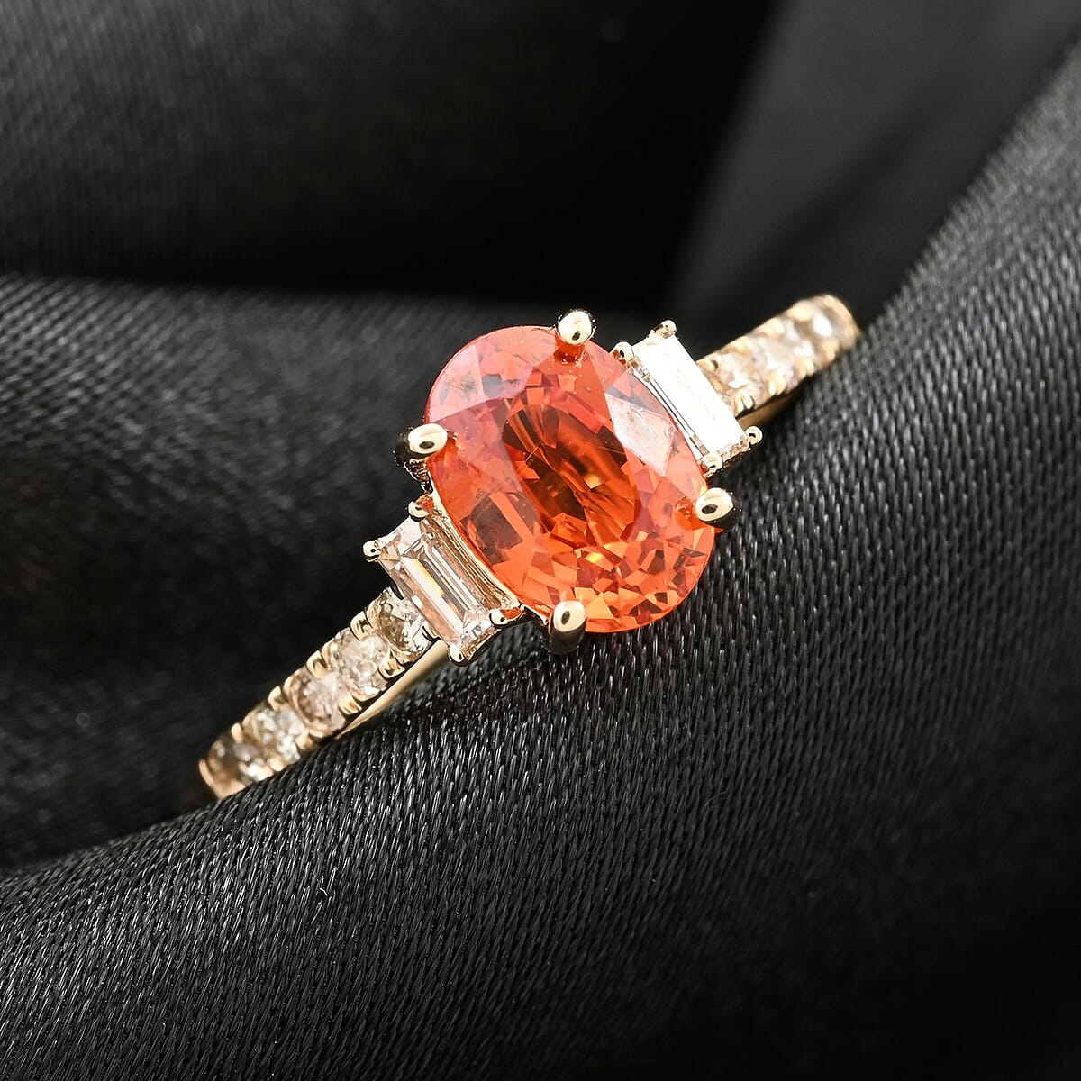 Certified & Appraised Luxoro 14K Yellow Gold AAA Songea Sapphire and I2 Diamond Ring (Size 6.0) 1.25 ctw image number 1