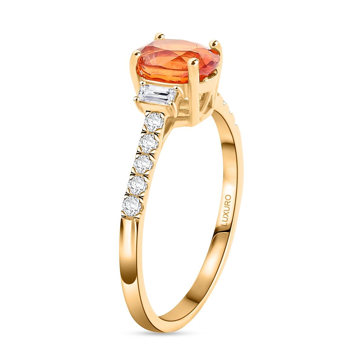 Certified & Appraised Luxoro 14K Yellow Gold AAA Songea Sapphire and I2 Diamond Ring (Size 6.0) 1.25 ctw image number 3