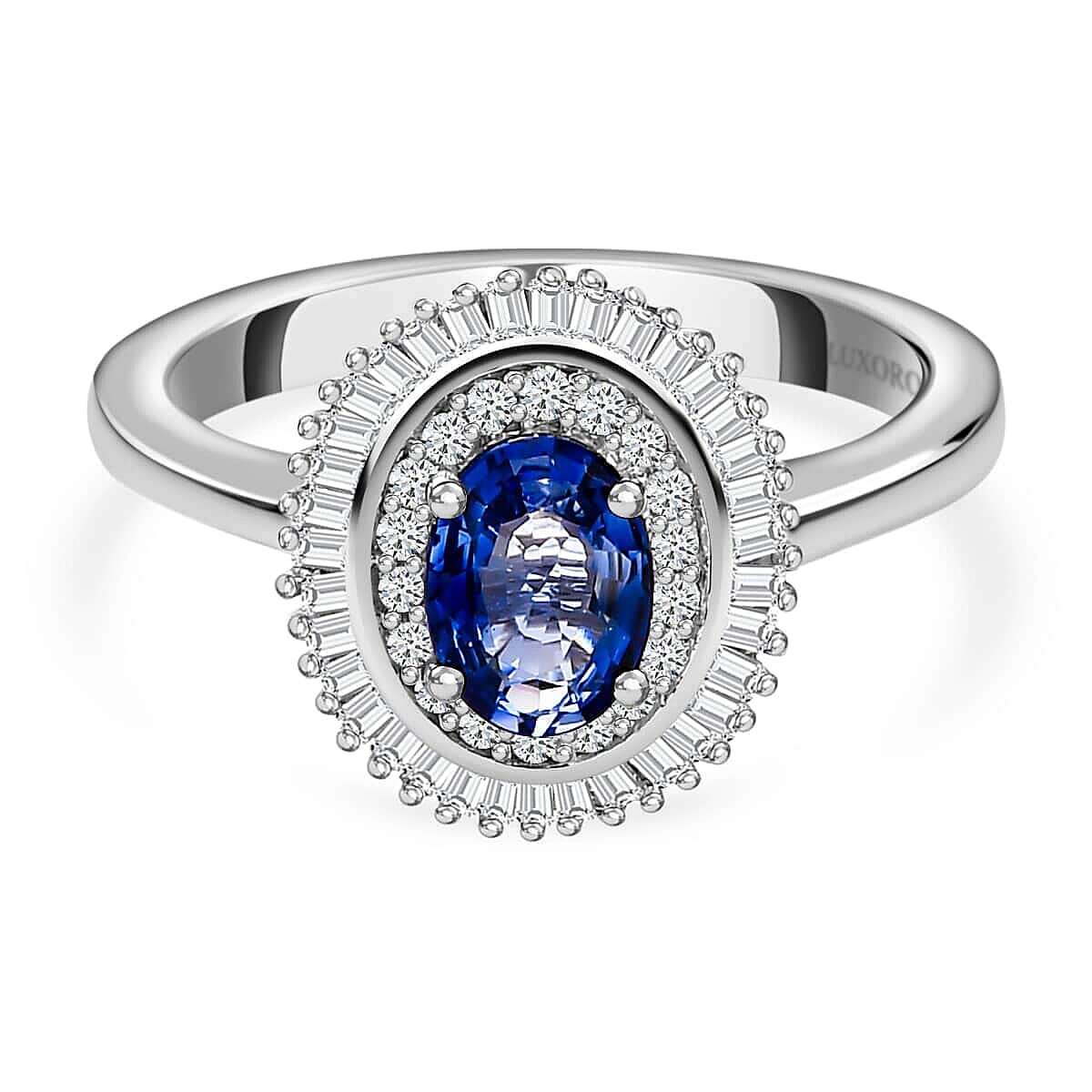 Luxoro 10K White Gold Premium Ceylon Blue Sapphire and Diamond Double Halo Ring (Size 6.0) 1.35 ctw image number 0