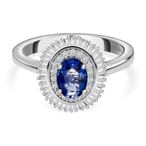 Luxoro 10K White Gold Premium Ceylon Blue Sapphire and Diamond Double Halo Ring (Size 6.0) 1.35 ctw