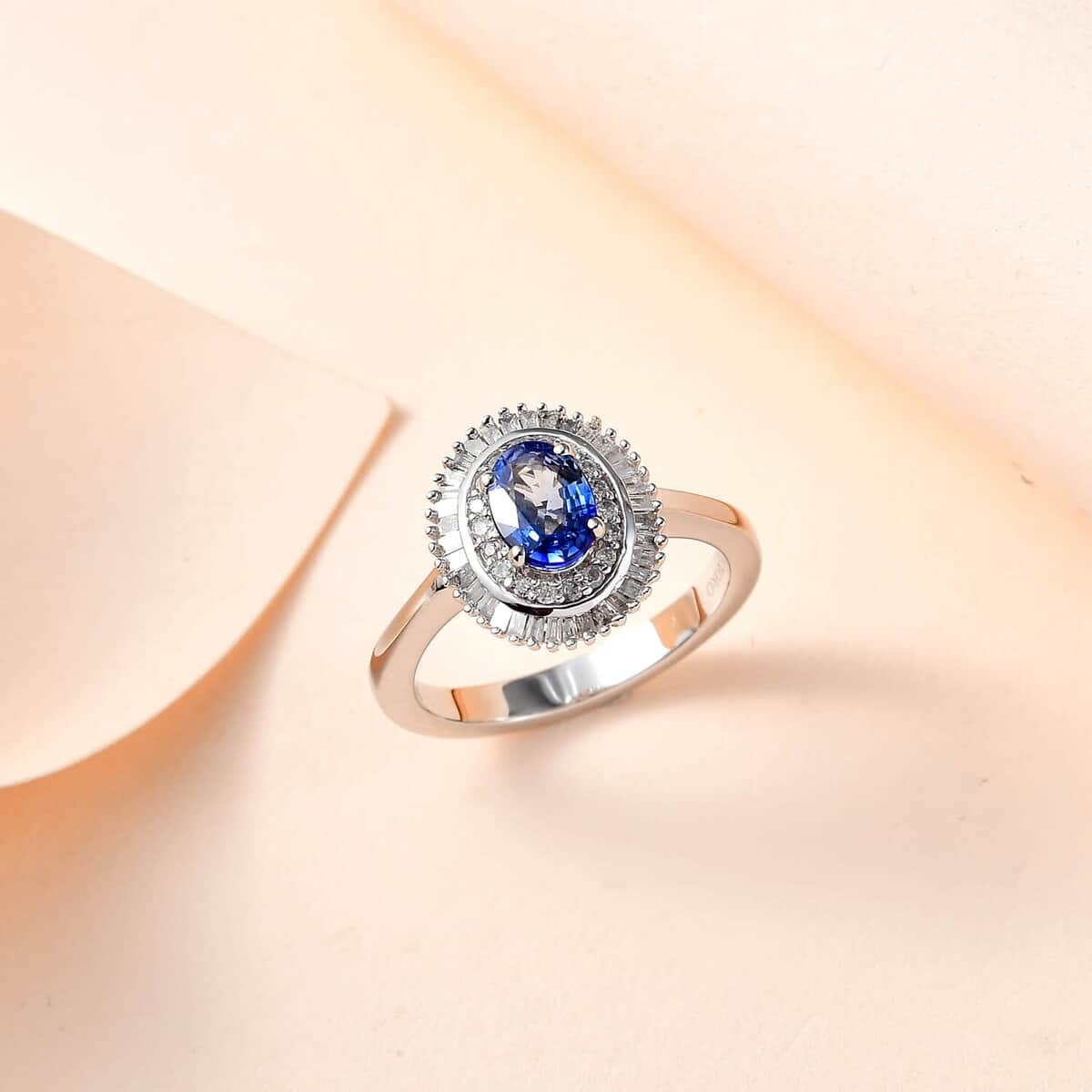 Luxoro 10K White Gold Premium Ceylon Blue Sapphire and Diamond Double Halo Ring (Size 6.0) 1.35 ctw image number 1