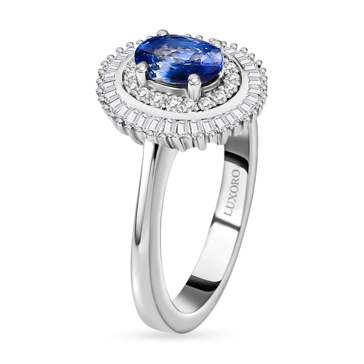 Luxoro 10K White Gold Premium Ceylon Blue Sapphire and Diamond Double Halo Ring (Size 6.0) 1.35 ctw image number 3